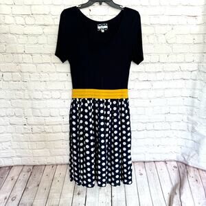 CommeToi Wms Medium Blue White Yellow Polka Dot Dress Retro Rockabilly